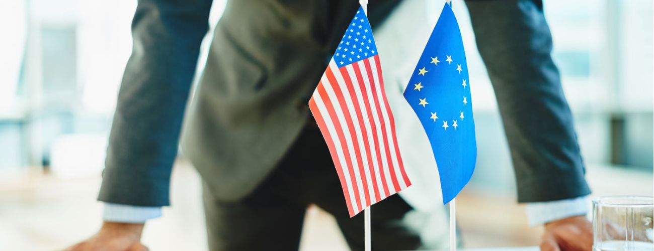 Image deux drapeaux un am&eacute;ricain et un europeen